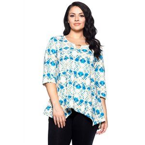 Hot Ginger Ladies Shark Bite Tunic Top Blue Tie Dye Print Size 3XL NWOT